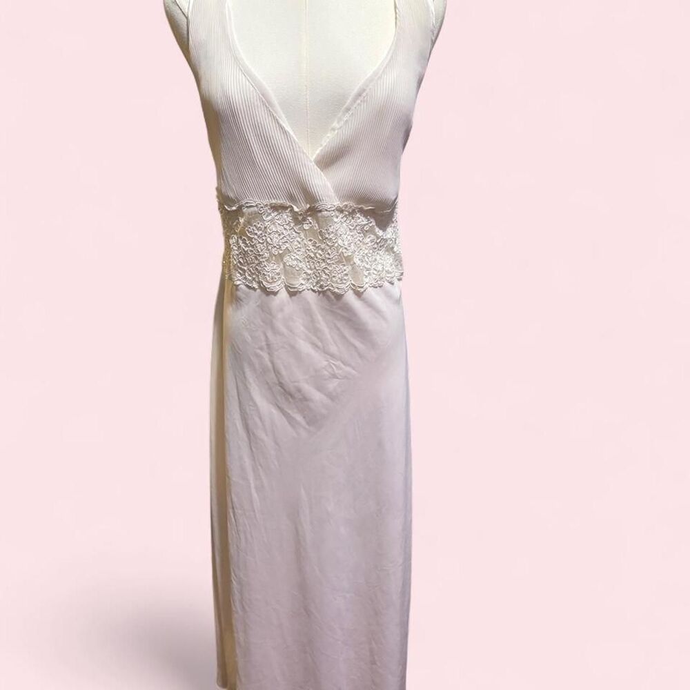 Vintage Delicates White Beaded Lace Slip Dress